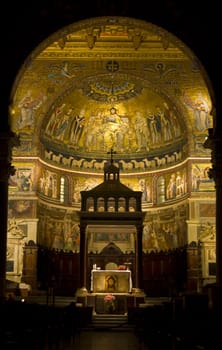 detail of the beautiful church in Trastevere in Rome