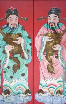 Image of a guardians painted on a chinese temple door in Malaysia.