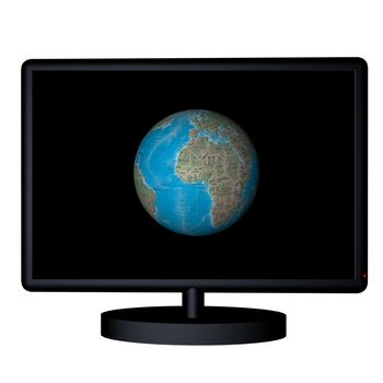 3D render of a tv, with world on screen