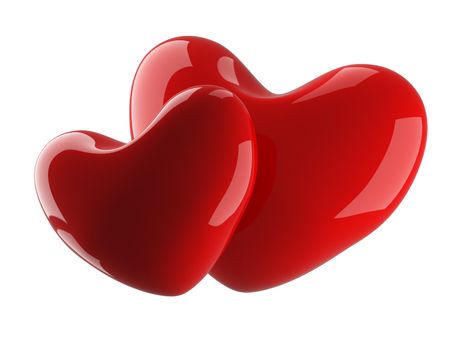 Two isolated heart on a white background. 3D image.