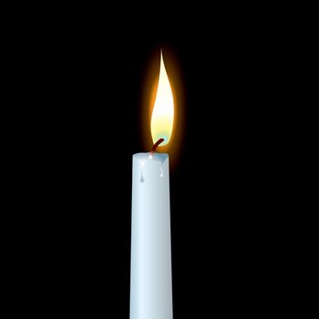 white candle with wax dribble and buring flame