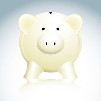 Illustrated savings piggy bank in yellow with a reflection