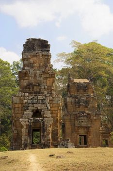 Image of the UNESCO's world heritage site of Prasat Suor Prat or the Temple of Tightrope Dancers, made up of 12 ancient laterite towers, located at Siem Reap, Cambodia.