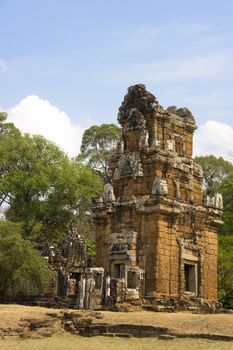 Image of the UNESCO's world heritage site of Prasat Suor Prat or the Temple of Tightrope Dancers, made up of 12 ancient laterite towers, located at Siem Reap, Cambodia.