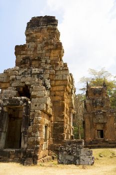 Image of the UNESCO's world heritage site of Prasat Suor Prat or the Temple of Tightrope Dancers, made up of 12 ancient laterite towers, located at Siem Reap, Cambodia.