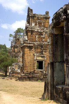 Image of the UNESCO's world heritage site of Prasat Suor Prat or the Temple of Tightrope Dancers, made up of 12 ancient laterite towers, located at Siem Reap, Cambodia.