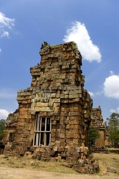 Image of the UNESCO's world heritage site of Prasat Suor Prat or the Temple of Tightrope Dancers, made up of 12 ancient laterite towers, located at Siem Reap, Cambodia.