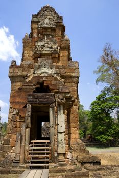 Image of the UNESCO's world heritage site of Prasat Suor Prat or the Temple of Tightrope Dancers, made up of 12 ancient laterite towers, located at Siem Reap, Cambodia.