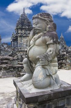 Image of a stone guardian at the ancient Indonesian heritage temple of Sewu, located at Yogyakarta, Indonesia.