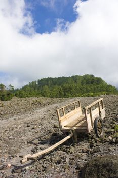 Image of an empty cart used for transporting grass collected from the upper reaches of the volcano, Mount Merapi, Yogyakarta, Indonesia for cattle feed.