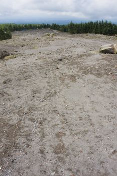 Image of a plateau created by lava flow from the volcano, Mount Merapi, in Yogyakarta, Indonesia, which last erupted violently in 2006.