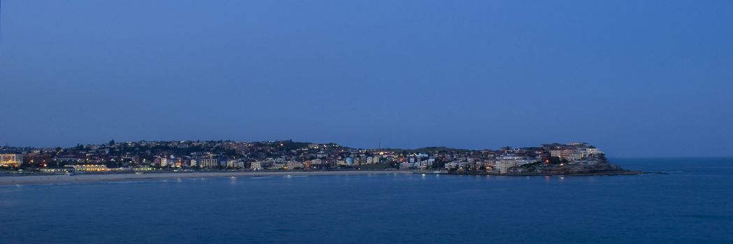 Houses and beach at dusk, North Bondi, Sydney