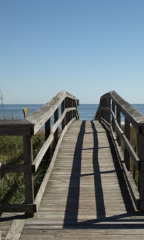 A wooden walkway to the Carolina beaches