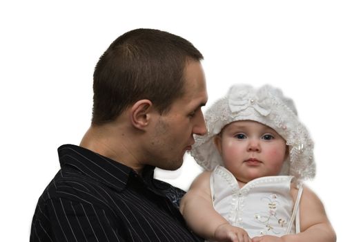 Young father holding his 10 months old daughter