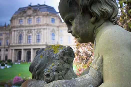 Sculpture in Wurzburg residence gardens depicting children fighting