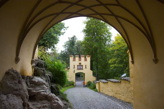 Stone courtyard of Hohenschwangau castle in Bavaria