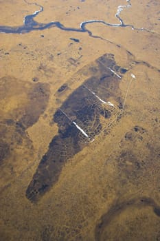 Aerial view of tundra near Arctic Ocean