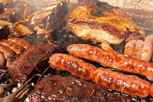 Typical argentinian barbecue with  several types of meat 