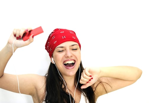 Young woman enjoying the music