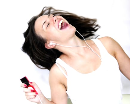 Young woman enjoying the music