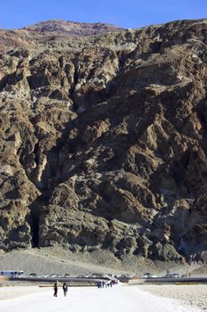 Salt flat formations of Badwater, the lowers point in Wester Hemisphere, Death Valley National Park