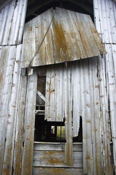 Fragment of farm barn with maize soy and wheat fields  