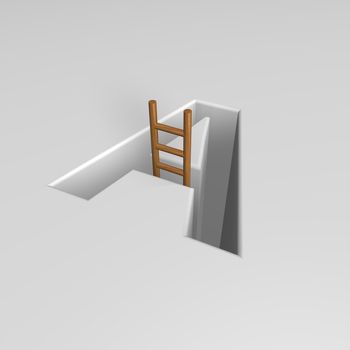 uppercase letter a hole with ladder - 3d illustration