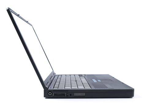 Side view of a black laptop computer isolated on white.