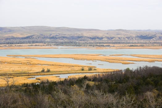 Countryside lakes and rivers surrounded by colorful prairie