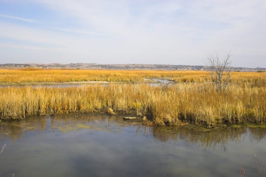 Countryside lakes and rivers surrounded by colorful prairie