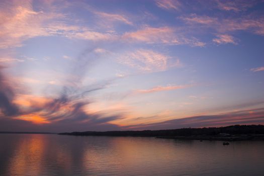 Reflection of beautiful sunset sky in the water of Lewis and Clark Reservoir