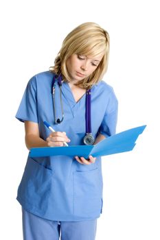 Pretty young nurse taking notes