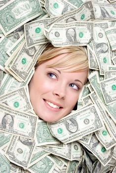 Smiling woman in cash money