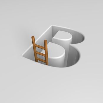 uppercase letter b shape hole with ladder - 3d illustration