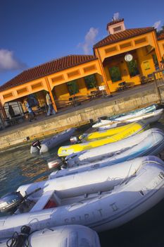 Boats off the shore at the tropical island. Many of photos in this series have been filtered using colored filters