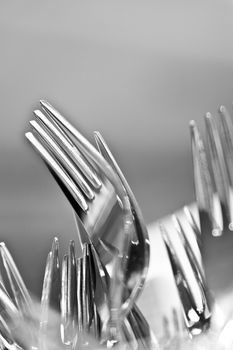 Closeup of shiny forks