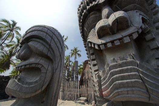 Wooden statues of idols in Big Island