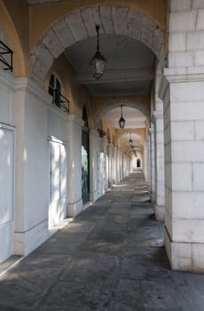 White stone archways in a city