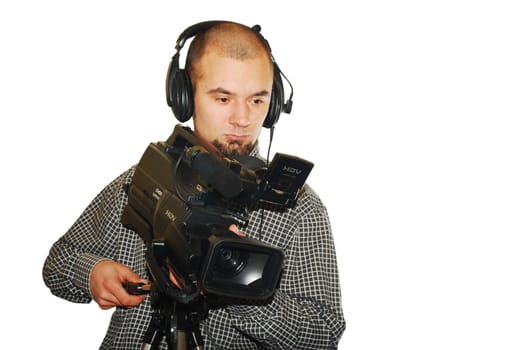 image with a television cameraman working with camera isolated
