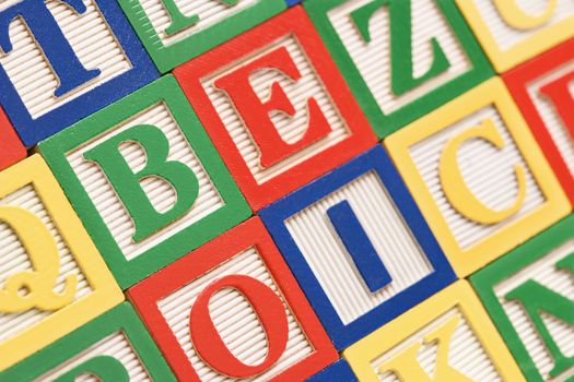 Alphabet building block toys neatly arranged.