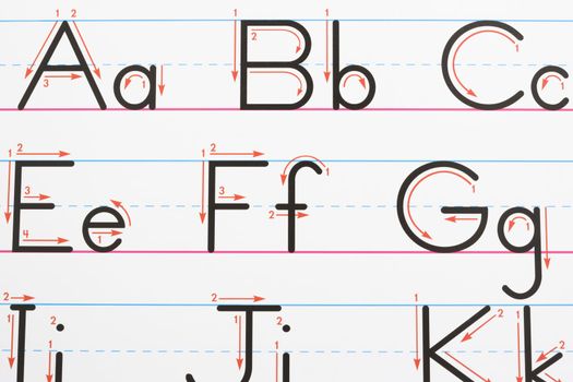 Alphabet handwriting practice page.