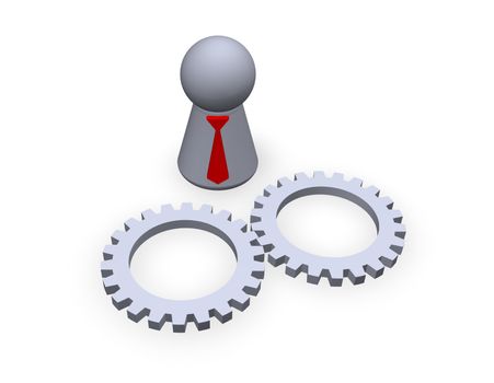 play figure with red tie and two gear wheels