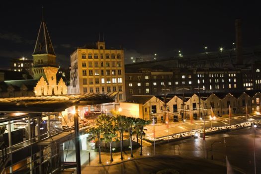 Street scene at night in Sydney, Australia.