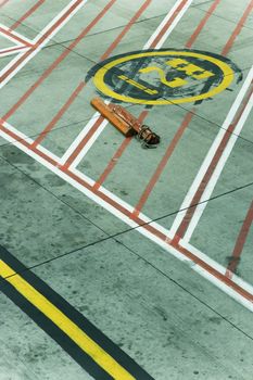 Lines on runway concrete at Melbourne Airport, Australia