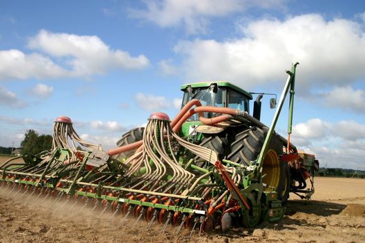 Tractor working on the field