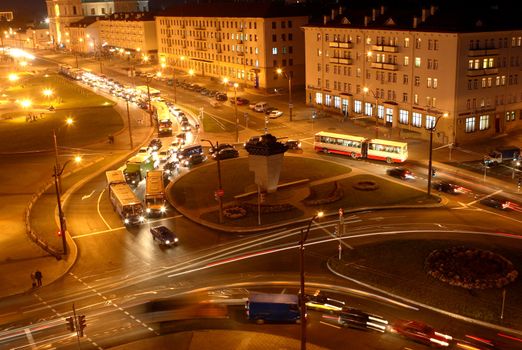 City centre at night, movement of cars