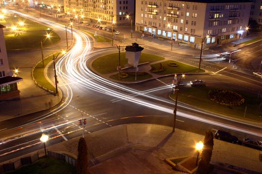 City centre at night, movement of cars