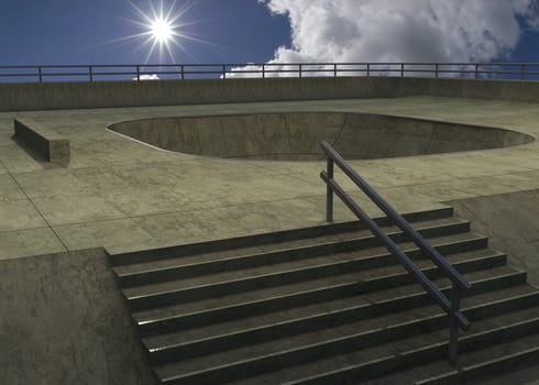 3d illustrated concrete skateboard park