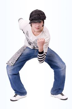 Teenage boy dancing Locking or Hip-hop dance over isolated background