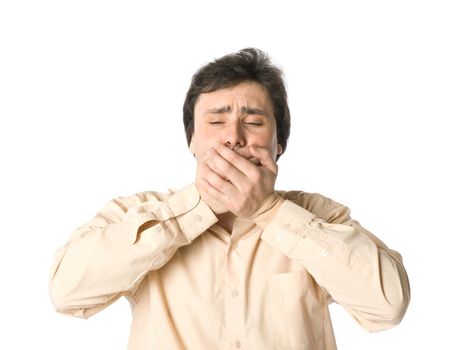 A man covering his mouth with hands